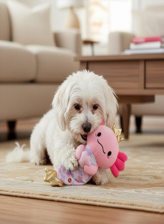 سبوت لعبة SPOT Axolotl Mermaid – لعبة كلاب قطيفة ناعمة مقاس 10 بوصات مع صفارة وذيل يصدر صوت خشخشة، مناسبة للكلاب الصغيرة والمتوسطة الحجم – درزات معززة – تصميم تاج وزعانف ذهبية لطيفة – مناسبة للكلاب التي تمضغ الأشياء برفق - Image 3